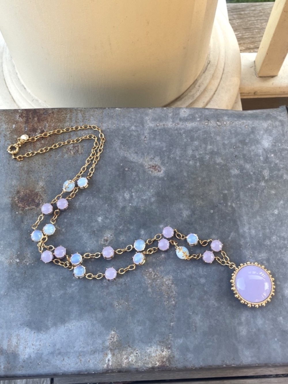 Metropolitan Museum of Art Vintage pink glass Cabochon Necklace